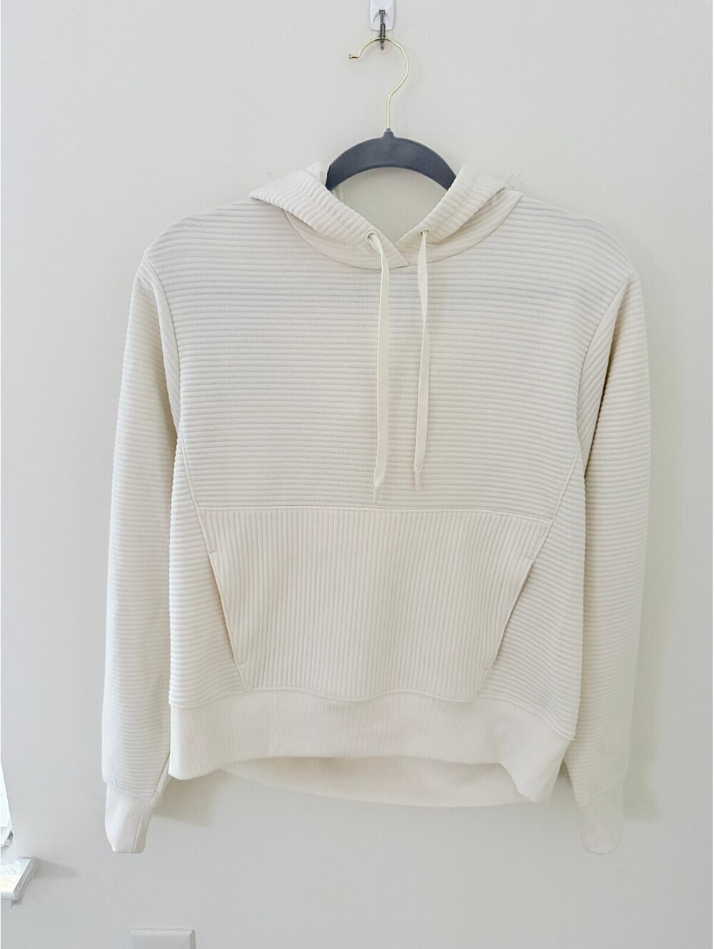 DSG Womens Ivory Textured Ribbed Hoodie Pullover| Athleisure Loungewear| Size: S